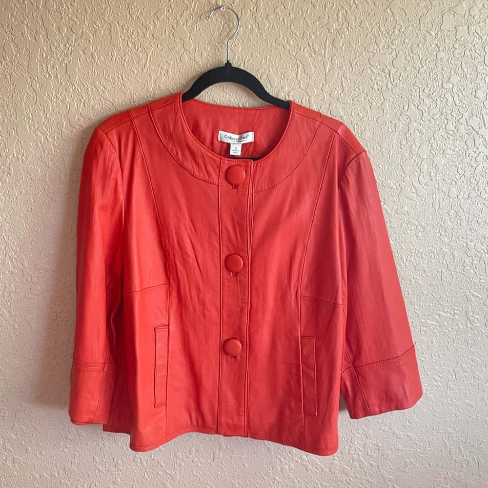 cold water creek orange leather women’s short coat with buttons
